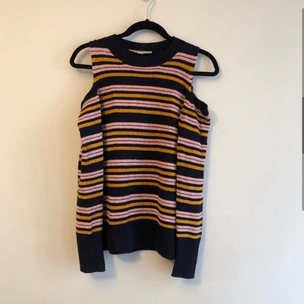 NWOT LOFT Chenille Striped Cold Shoulder Sweater - Picture 2 of 6
